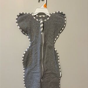 Gray Baby Swaddle with Striped Trim